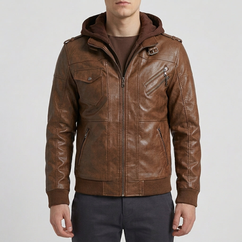 Leren Herenjas met Capuchon – Bruin