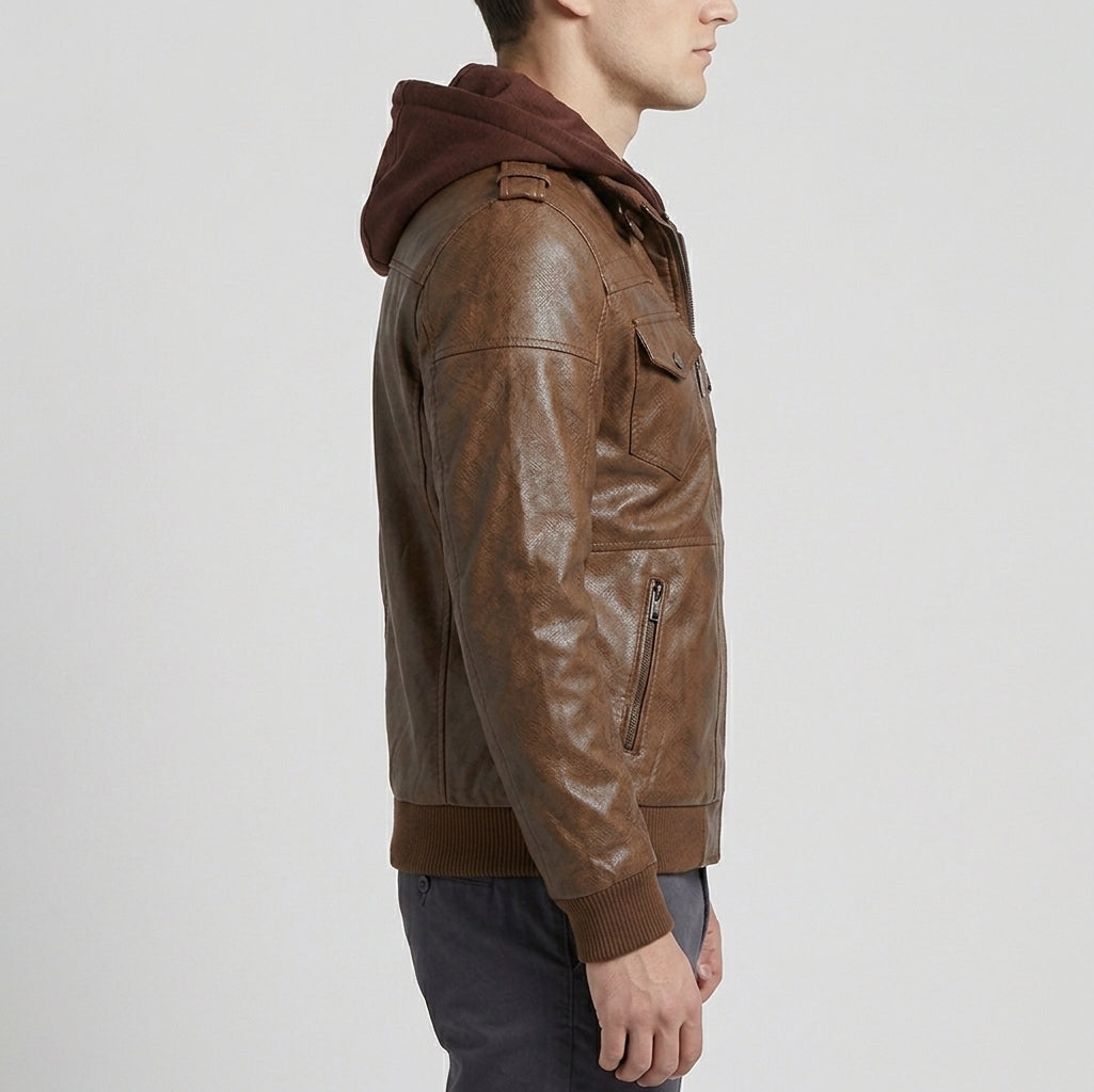 Leren Herenjas met Capuchon – Bruin
